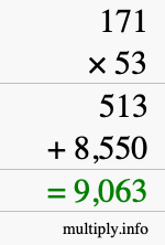 How to calculate 171 times 53 using long multiplication