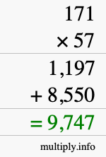 How to calculate 171 times 57 using long multiplication