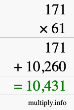 How to calculate 171 times 61 using long multiplication