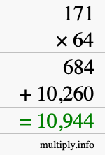 How to calculate 171 times 64 using long multiplication