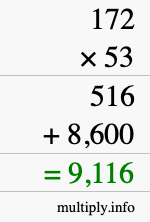 How to calculate 172 times 53 using long multiplication