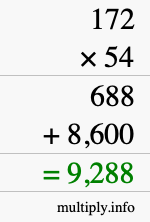 How to calculate 172 times 54 using long multiplication