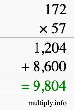 How to calculate 172 times 57 using long multiplication