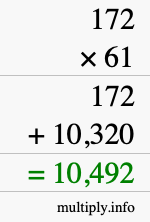 How to calculate 172 times 61 using long multiplication