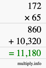 How to calculate 172 times 65 using long multiplication