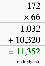 How to calculate 172 times 66 using long multiplication