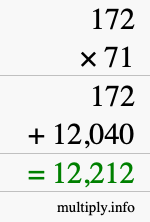 How to calculate 172 times 71 using long multiplication