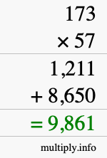 How to calculate 173 times 57 using long multiplication