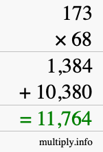 How to calculate 173 times 68 using long multiplication