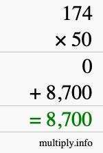 How to calculate 174 times 50 using long multiplication How to calculate 174 times 50 using long multiplication