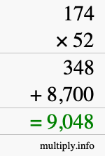 How to calculate 174 times 52 using long multiplication How to calculate 174 times 52 using long multiplication
