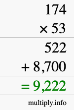 How to calculate 174 times 53 using long multiplication