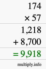 How to calculate 174 times 57 using long multiplication