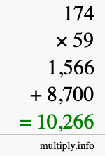 How to calculate 174 times 59 using long multiplication