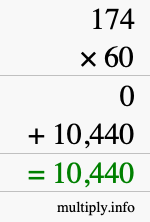 How to calculate 174 times 60 using long multiplication How to calculate 174 times 60 using long multiplication