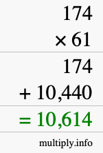 How to calculate 174 times 61 using long multiplication