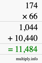 How to calculate 174 times 66 using long multiplication