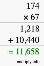 How to calculate 174 times 67 using long multiplication How to calculate 174 times 67 using long multiplication
