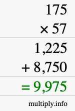 How to calculate 175 times 57 using long multiplication