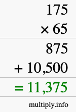 How to calculate 175 times 65 using long multiplication