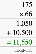 How to calculate 175 times 66 using long multiplication