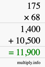 How to calculate 175 times 68 using long multiplication