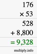 How to calculate 176 times 53 using long multiplication