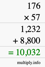 How to calculate 176 times 57 using long multiplication