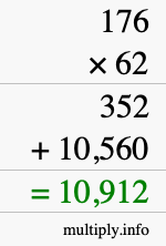 How to calculate 176 times 62 using long multiplication
