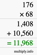 How to calculate 176 times 68 using long multiplication