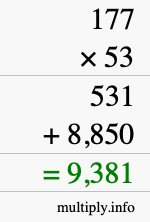 How to calculate 177 times 53 using long multiplication