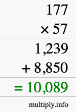 How to calculate 177 times 57 using long multiplication