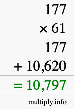 How to calculate 177 times 61 using long multiplication