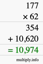 How to calculate 177 times 62 using long multiplication