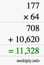 How to calculate 177 times 64 using long multiplication