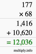 How to calculate 177 times 68 using long multiplication
