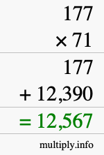 How to calculate 177 times 71 using long multiplication