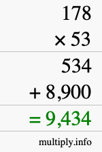 How to calculate 178 times 53 using long multiplication