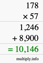 How to calculate 178 times 57 using long multiplication