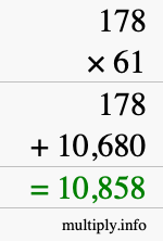 How to calculate 178 times 61 using long multiplication