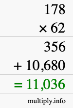 How to calculate 178 times 62 using long multiplication