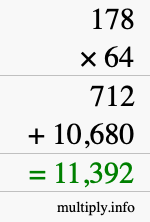 How to calculate 178 times 64 using long multiplication