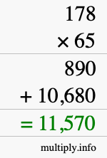 How to calculate 178 times 65 using long multiplication