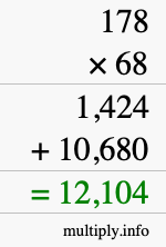 How to calculate 178 times 68 using long multiplication