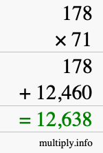 How to calculate 178 times 71 using long multiplication