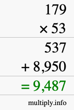 How to calculate 179 times 53 using long multiplication