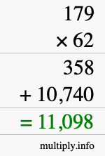 How to calculate 179 times 62 using long multiplication