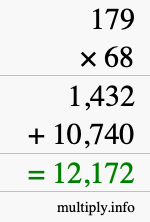How to calculate 179 times 68 using long multiplication