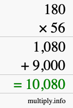 How to calculate 180 times 56 using long multiplication How to calculate 180 times 56 using long multiplication