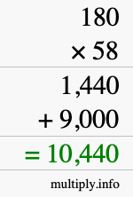 How to calculate 180 times 58 using long multiplication How to calculate 180 times 58 using long multiplication